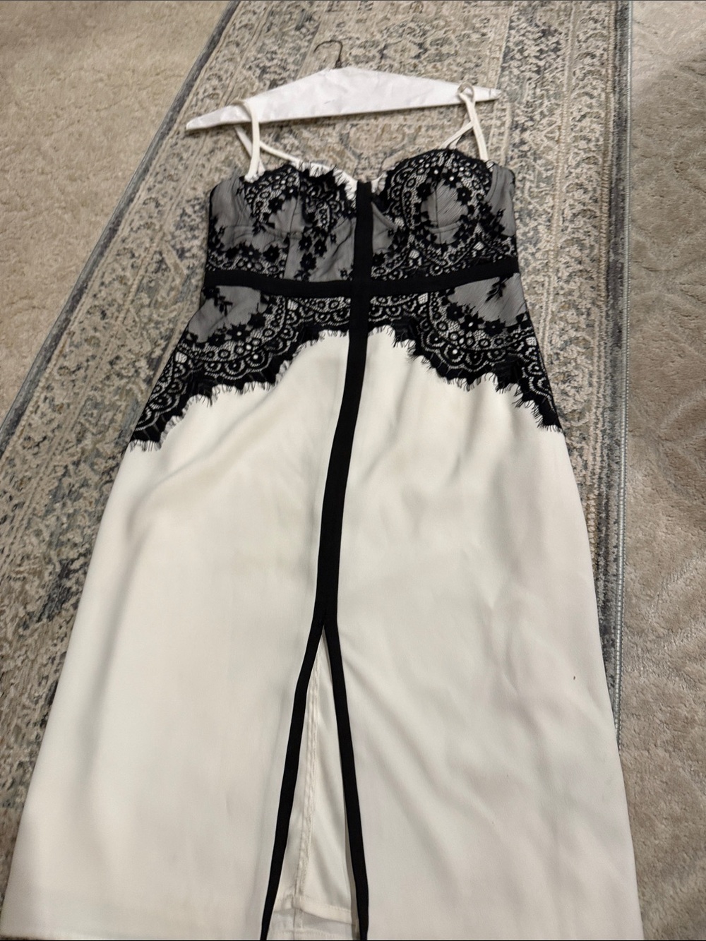 Ark & Co White Midi Dress with Black Lace Accents